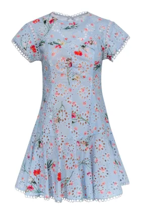 Aijek - Blue Eyelet Lace w/ Floral Print Detail Dress Sz 2