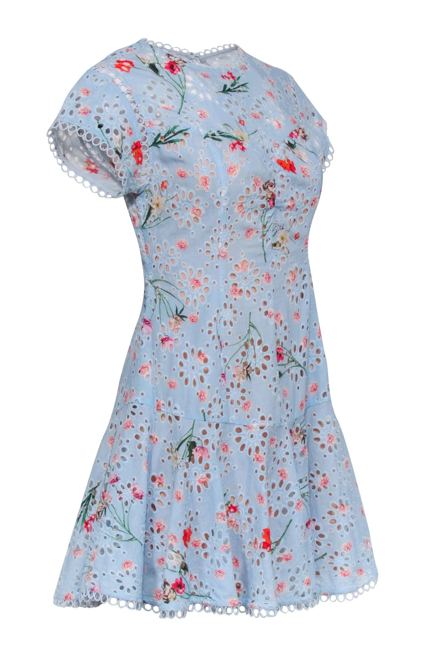 Aijek - Blue Eyelet Lace w/ Floral Print Detail Dress Sz 2