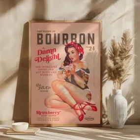 Babes of Bourbon Vol 22 Vintage Pinup Girl Drinking A Cocktail - Square Stretched Canvas, Poster or Fine Art Print