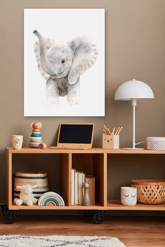 Baby Elephant Trumpet Canvas Wall Art