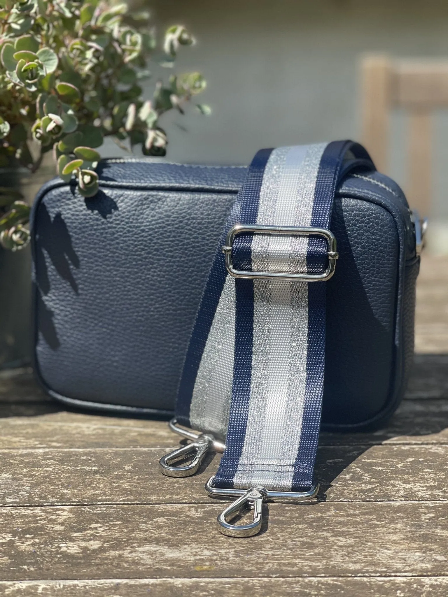 Bag Strap - Silver, Navy And Silver Grey Stripe