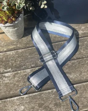 Bag Strap - Silver, Navy And Silver Grey Stripe