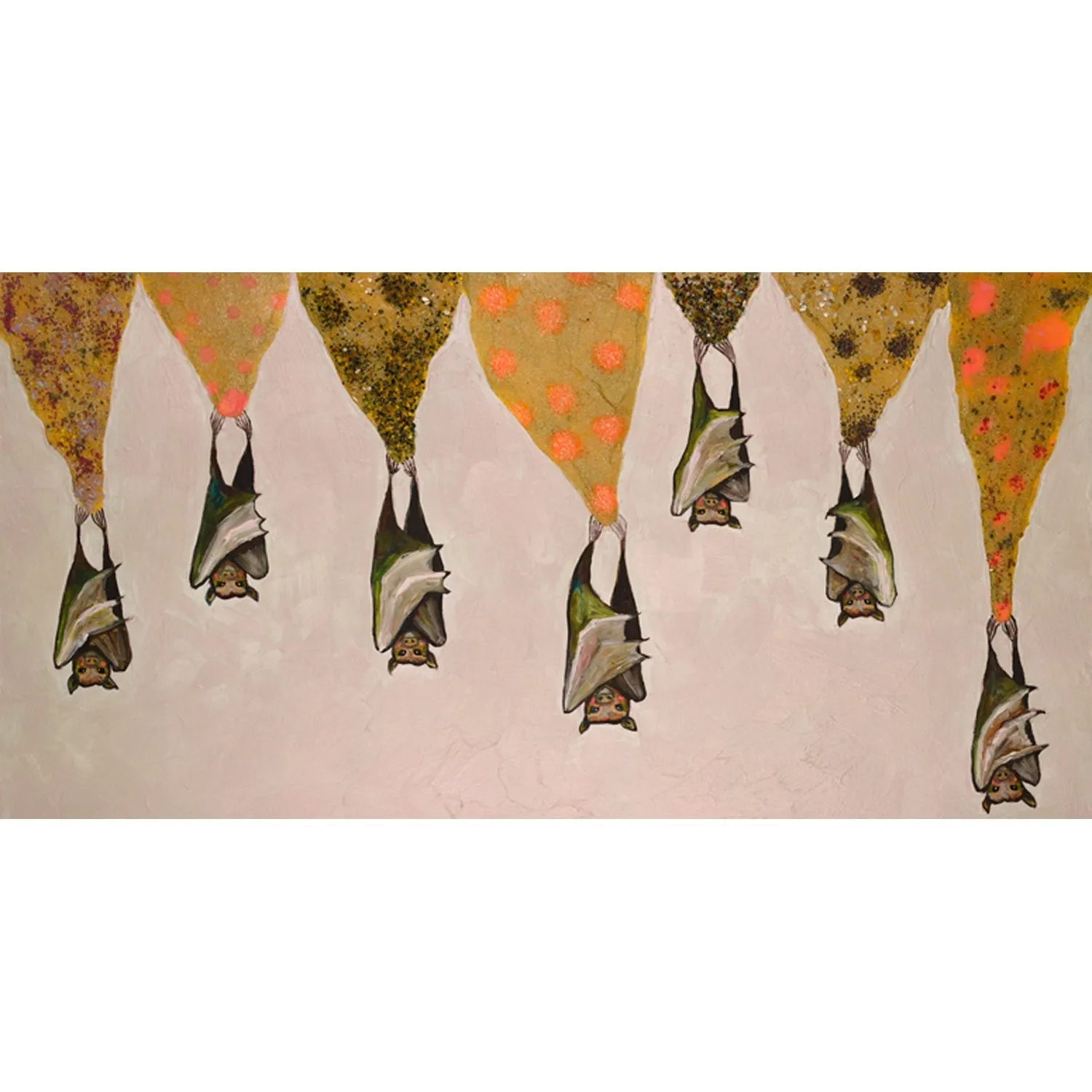 Bats On Sparkly Stalactites - Cream Canvas Wall Art