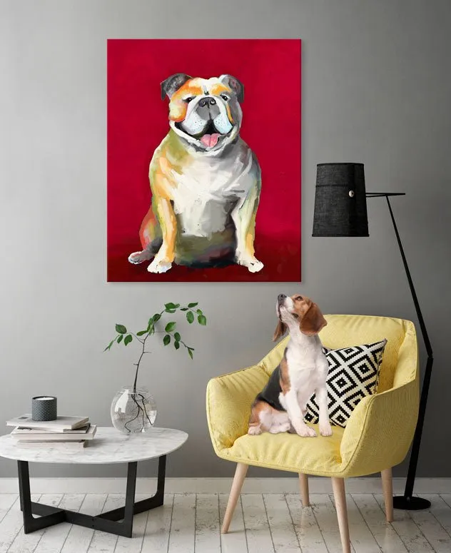 Best Friend - Bulldog On Red Canvas Wall Art