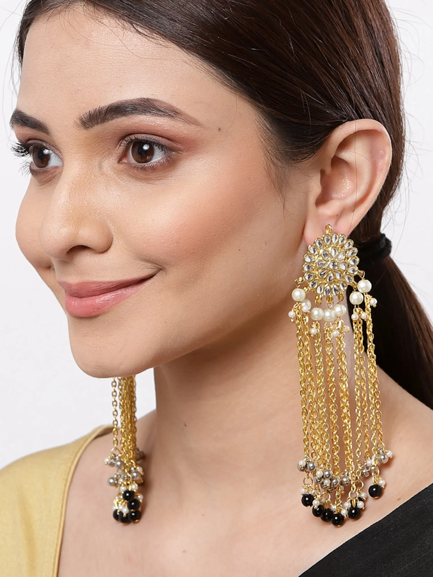 Black Kundan Tassel Earrings