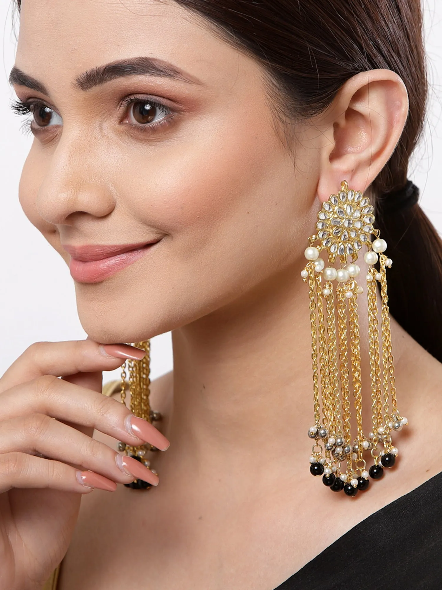 Black Kundan Tassel Earrings