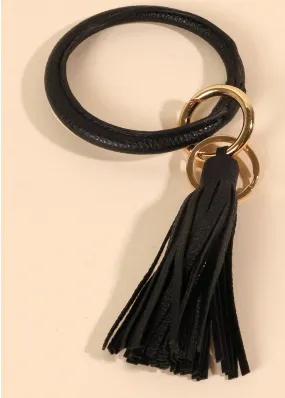 Black Leather Tassel Key Ring - FINAL SALE