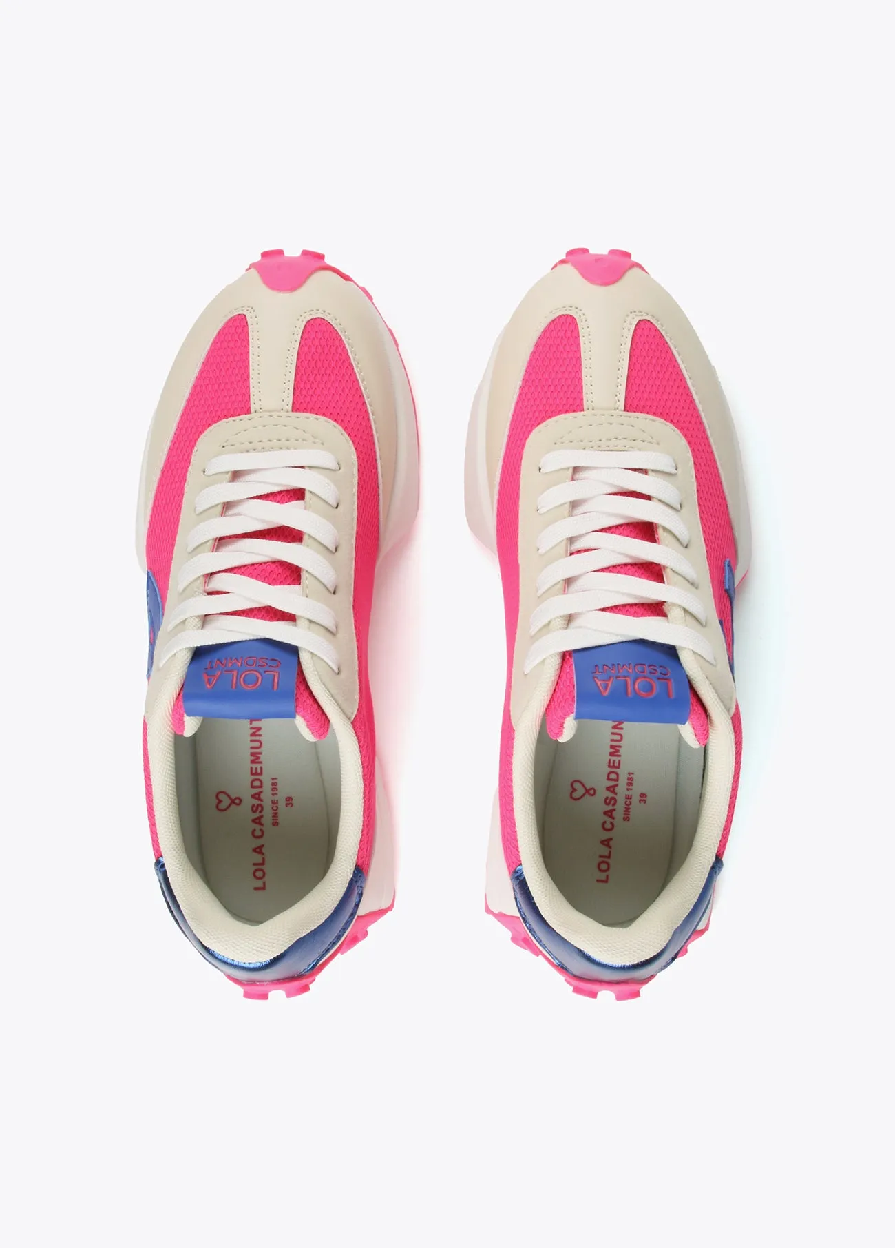 Blue and neon pink sneakers