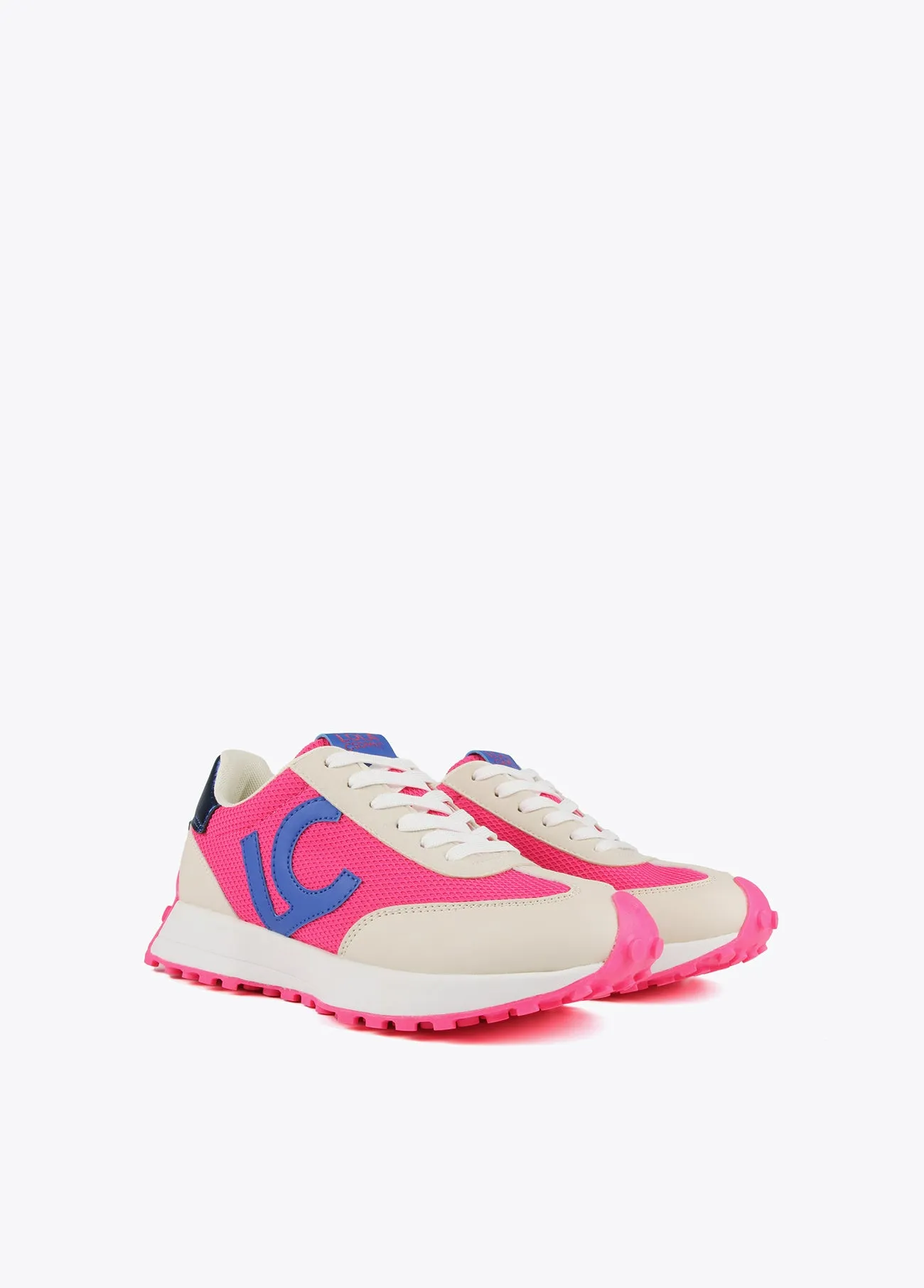 Blue and neon pink sneakers