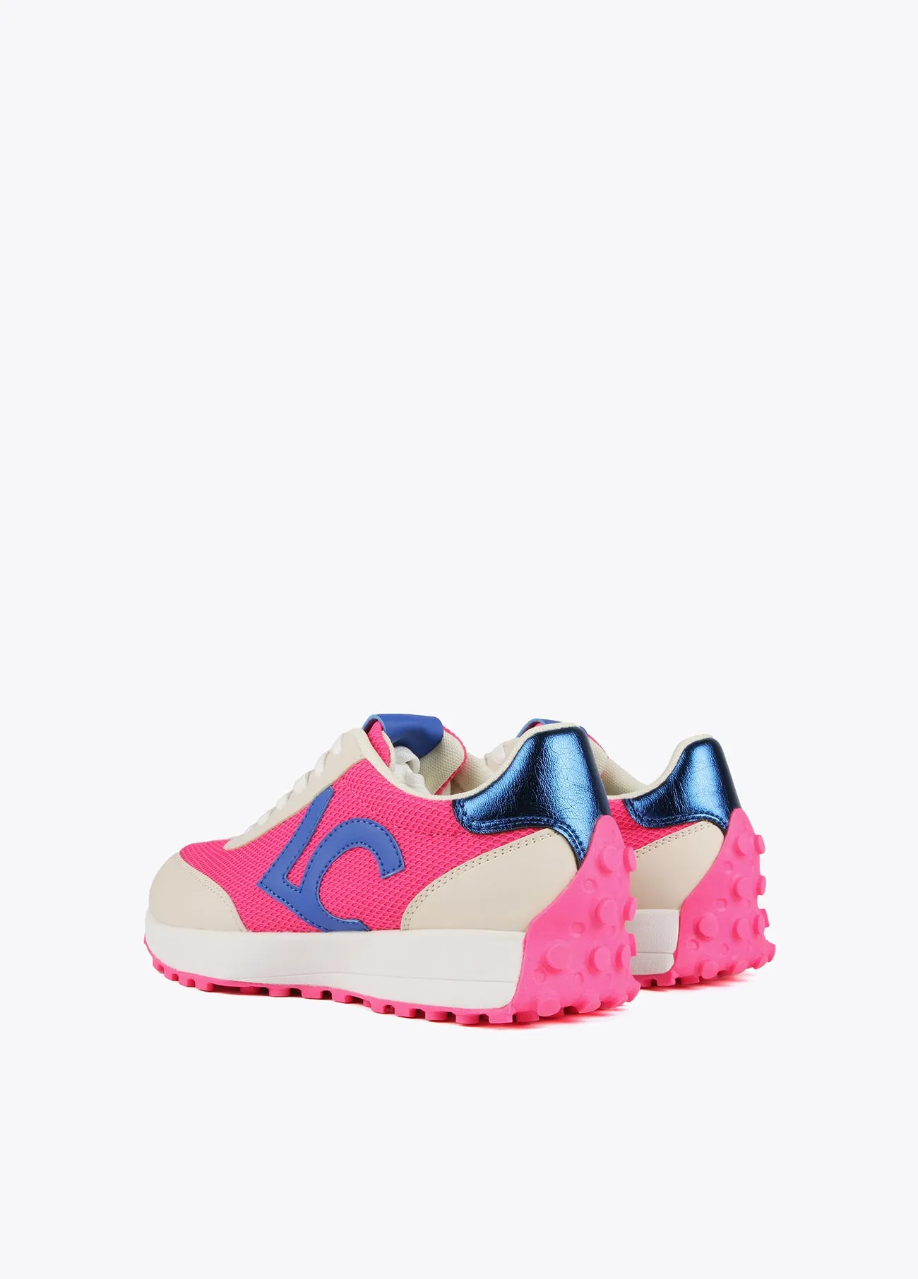 Blue and neon pink sneakers