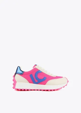 Blue and neon pink sneakers