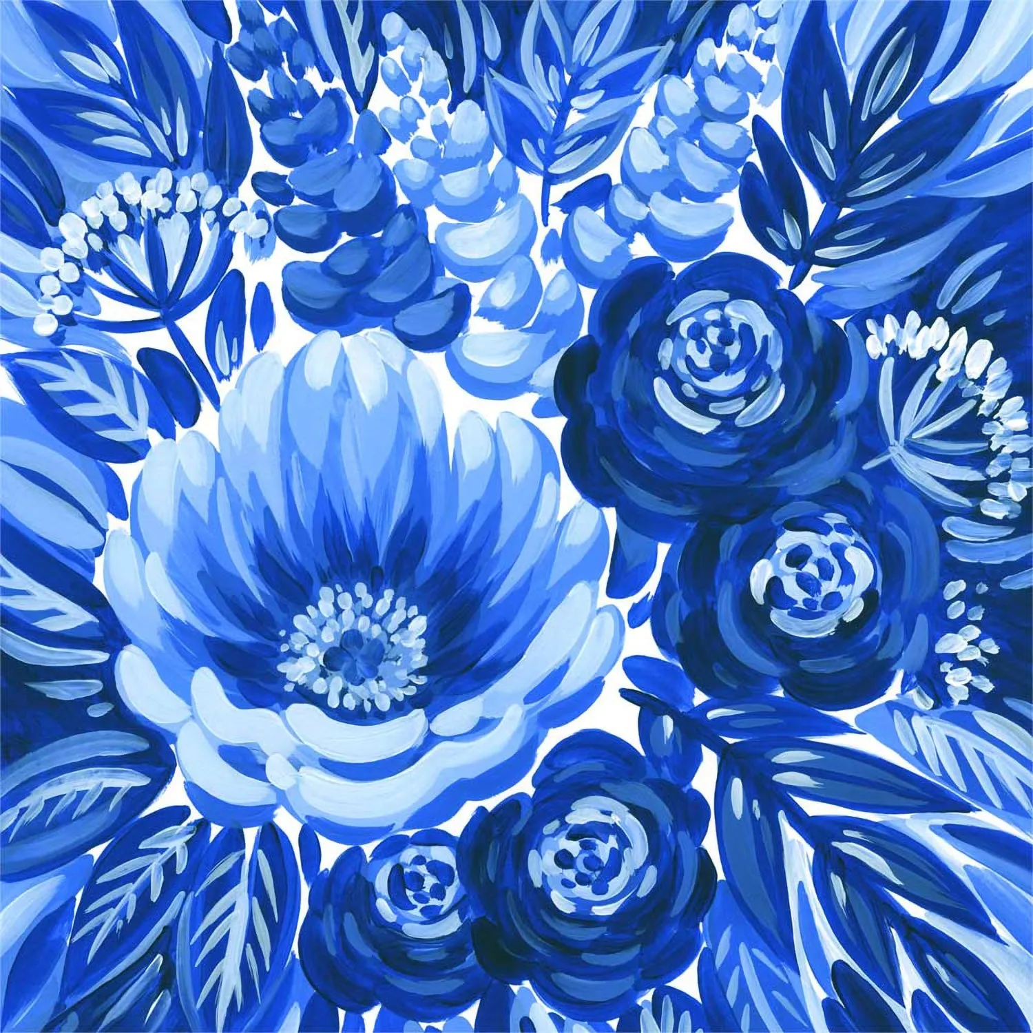 Blue And White Floral - Peony Canvas Wall Art