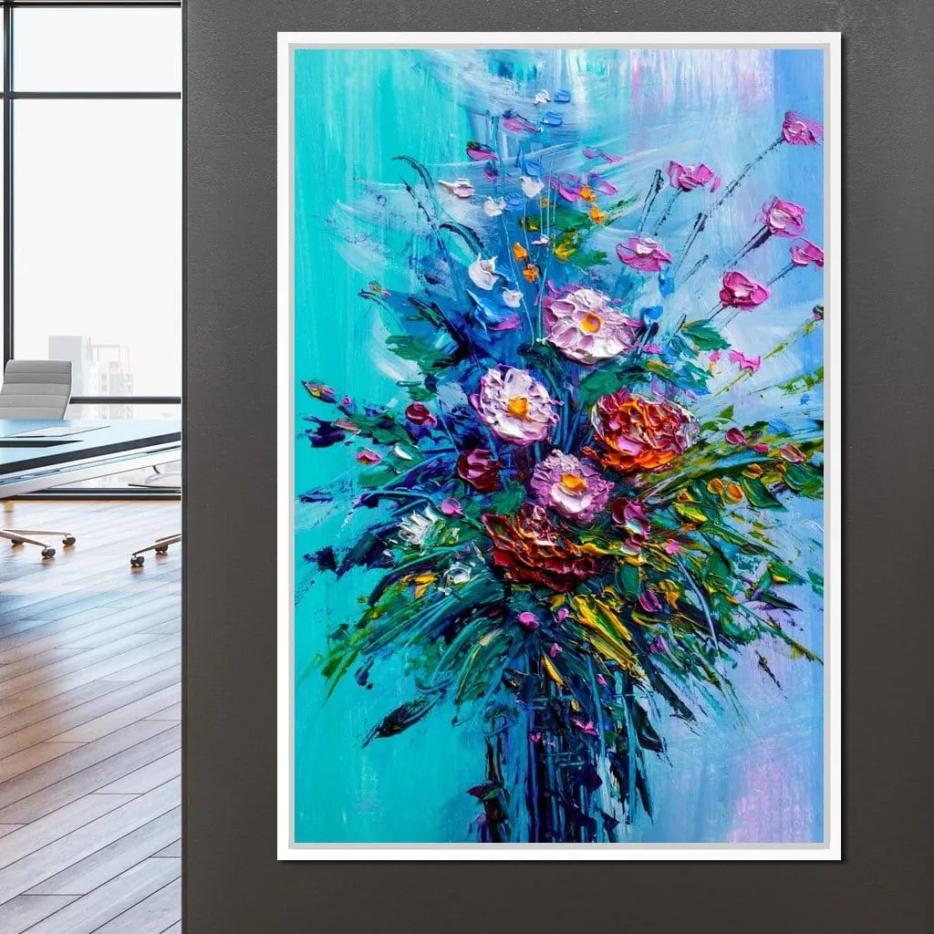 Bouquet of Flowers on Blue Background