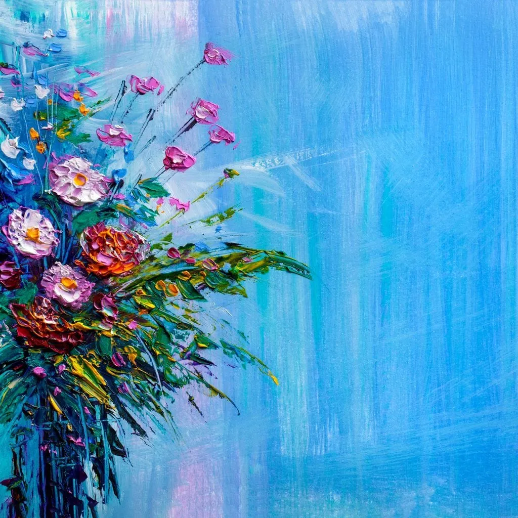 Bouquet of Flowers on Blue Background