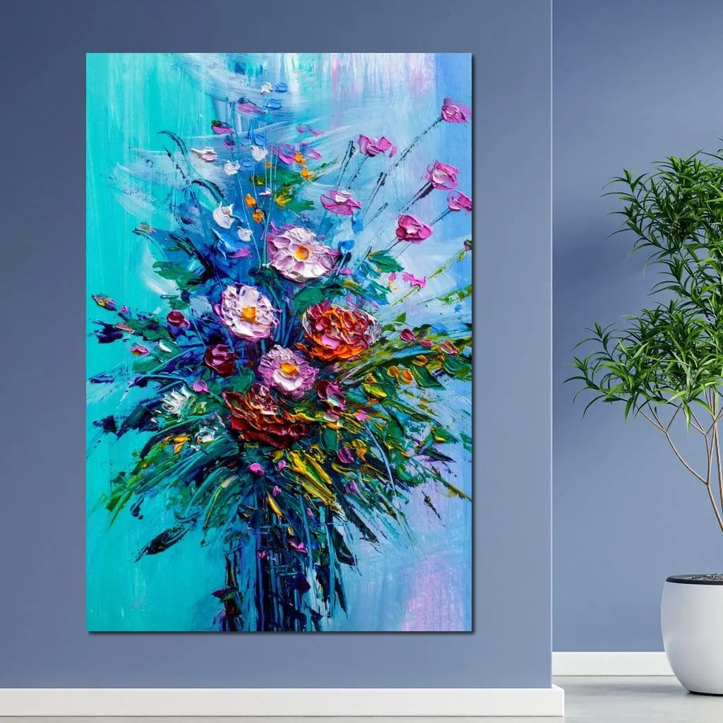 Bouquet of Flowers on Blue Background