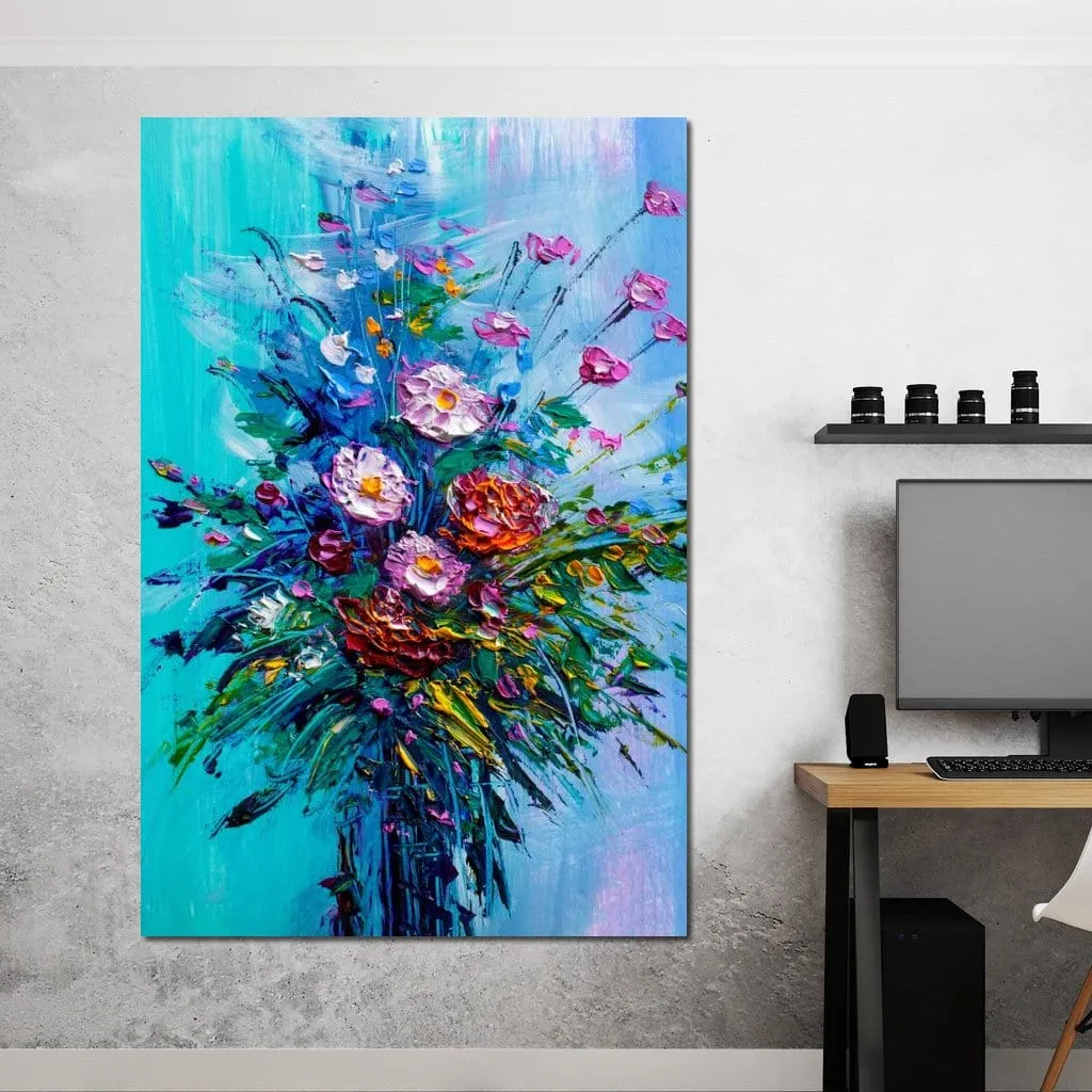 Bouquet of Flowers on Blue Background