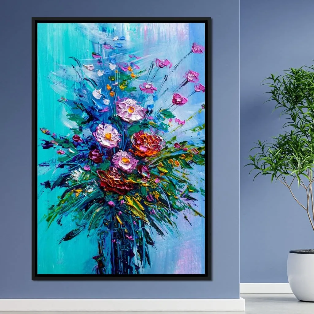 Bouquet of Flowers on Blue Background