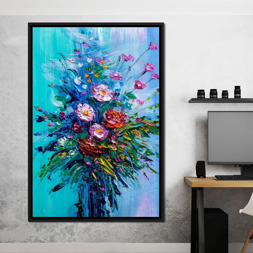 Bouquet of Flowers on Blue Background