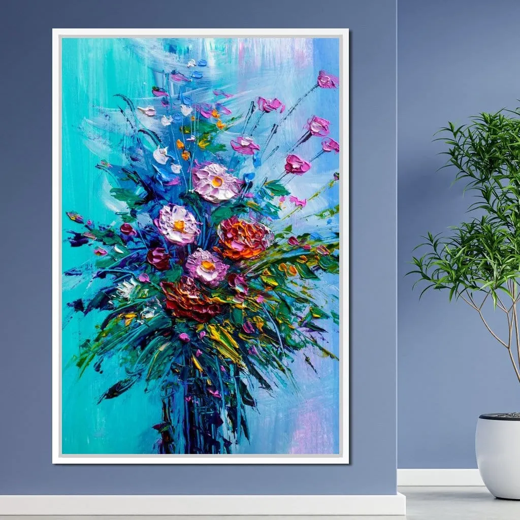 Bouquet of Flowers on Blue Background