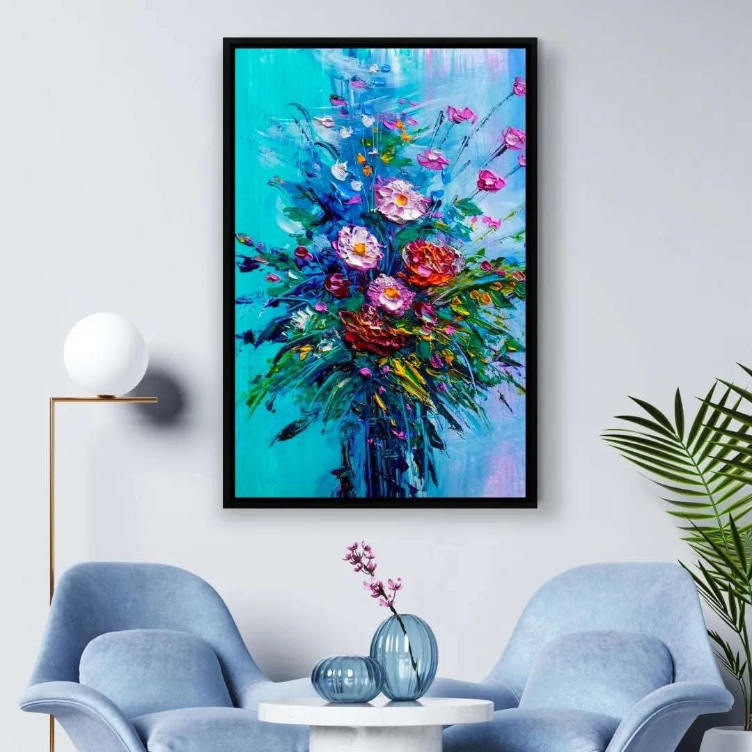 Bouquet of Flowers on Blue Background