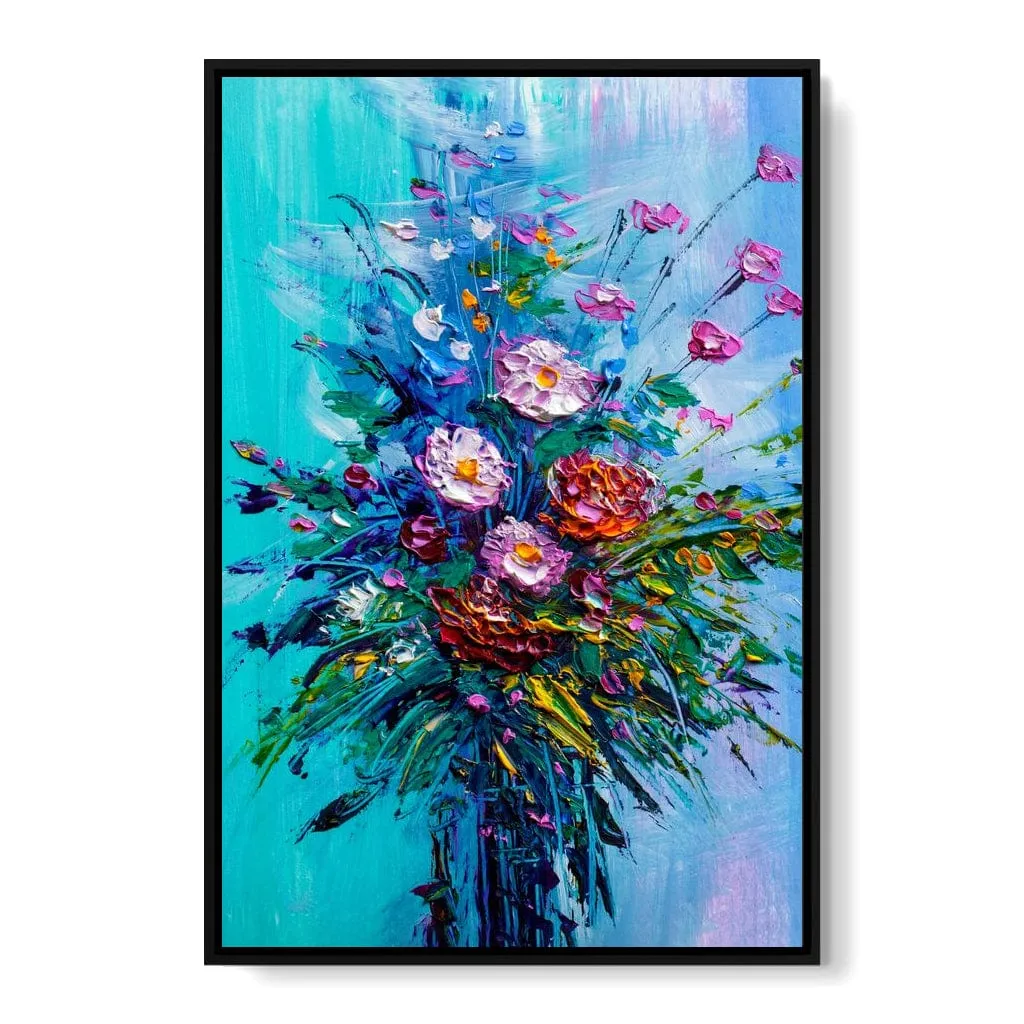 Bouquet of Flowers on Blue Background