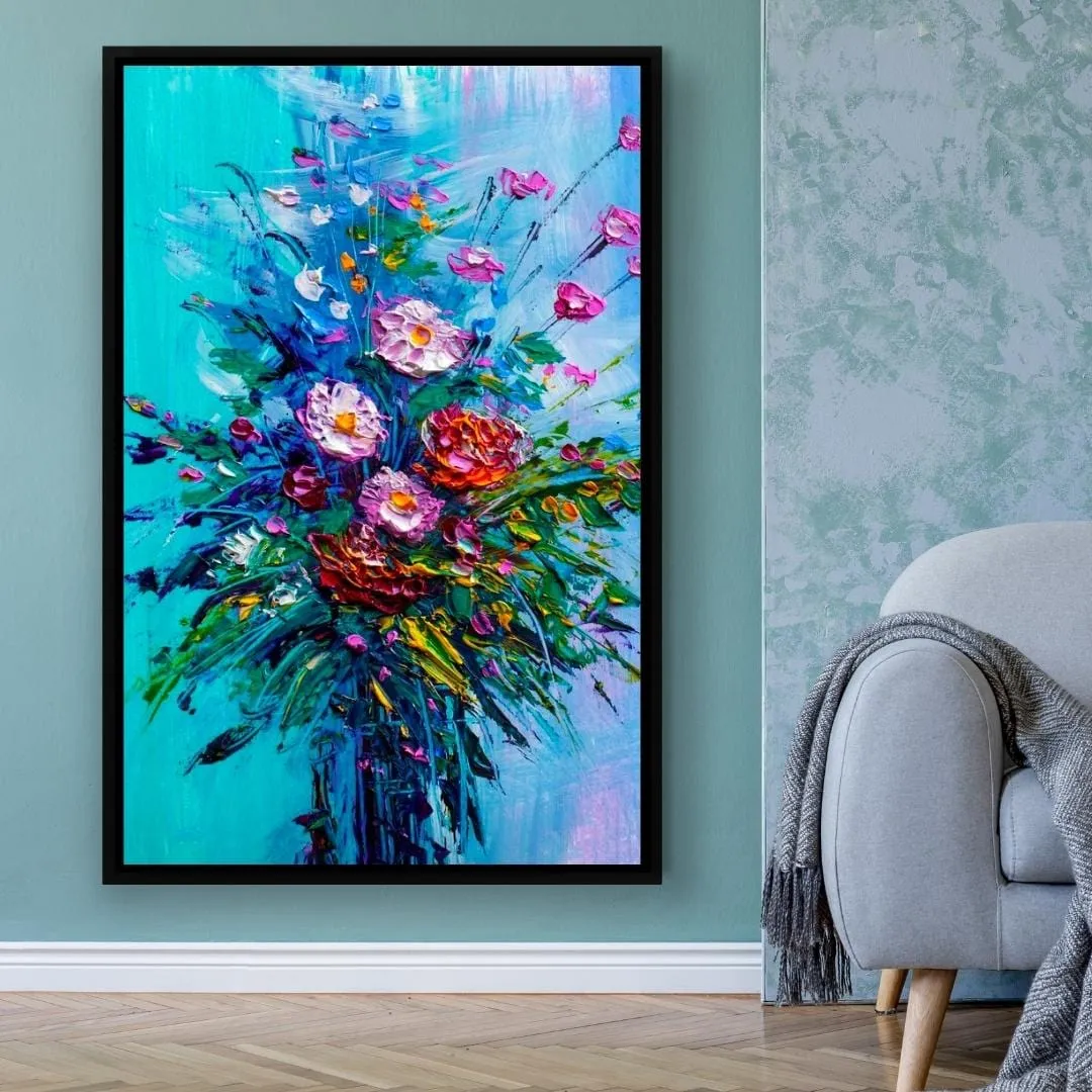 Bouquet of Flowers on Blue Background