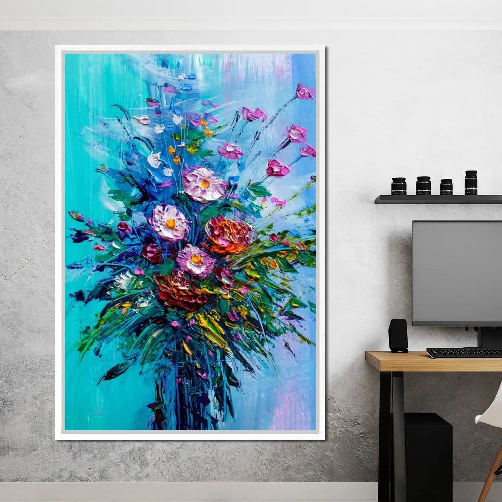 Bouquet of Flowers on Blue Background