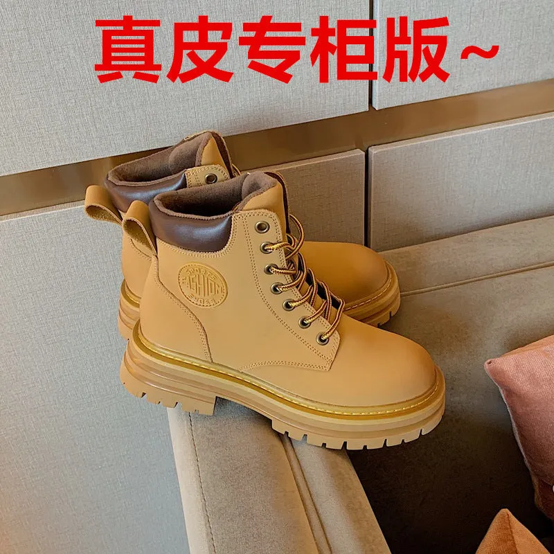 British Style Worker Boots Women's Autumn and Winter New Non-Rotten Motorcycle Platform Ankle Boots Men's Couple Leather Martin Boots