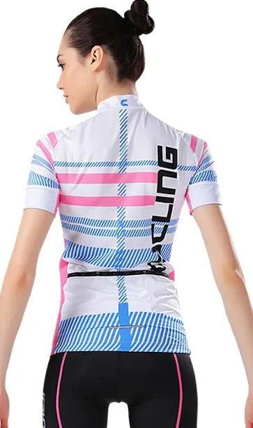 CHEJI Blue White Short Sleeve Cycling Jersey