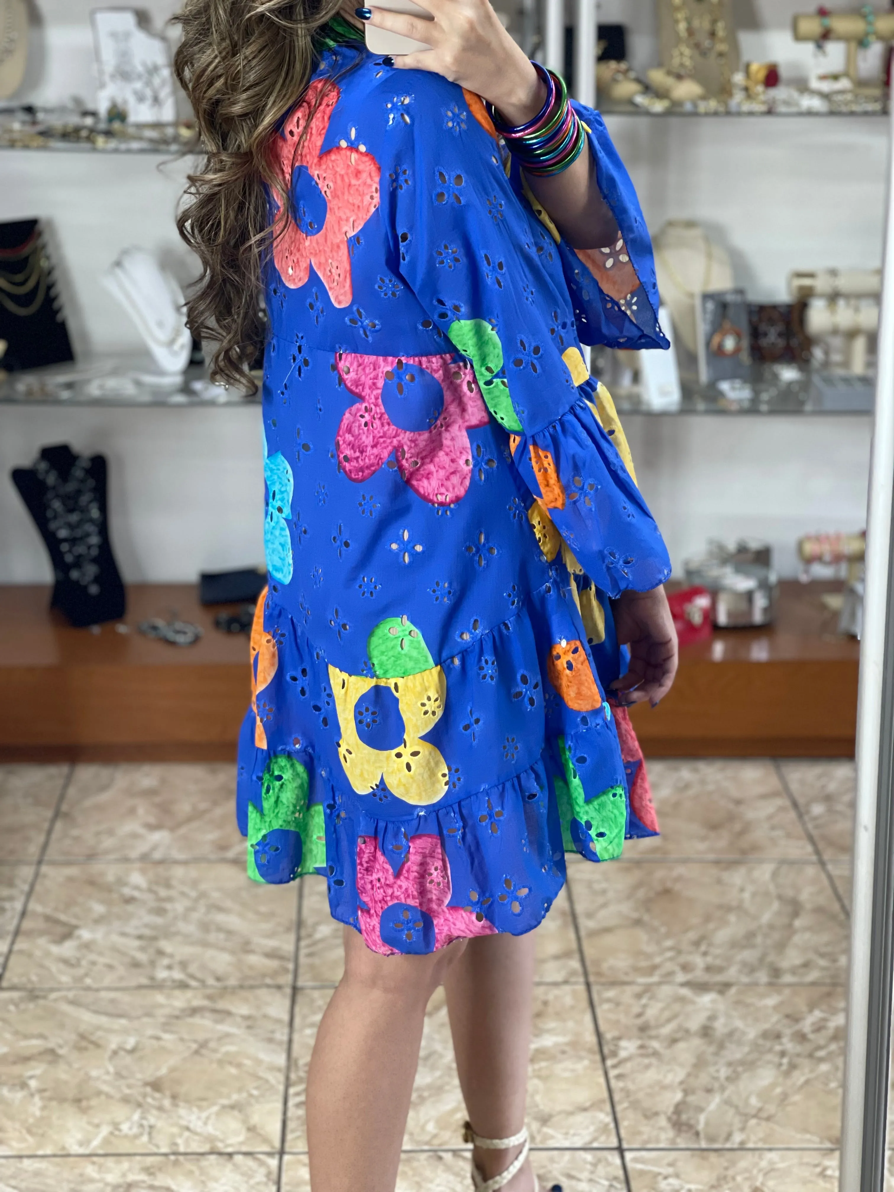 Colorful Floral Eyelet OS Dress