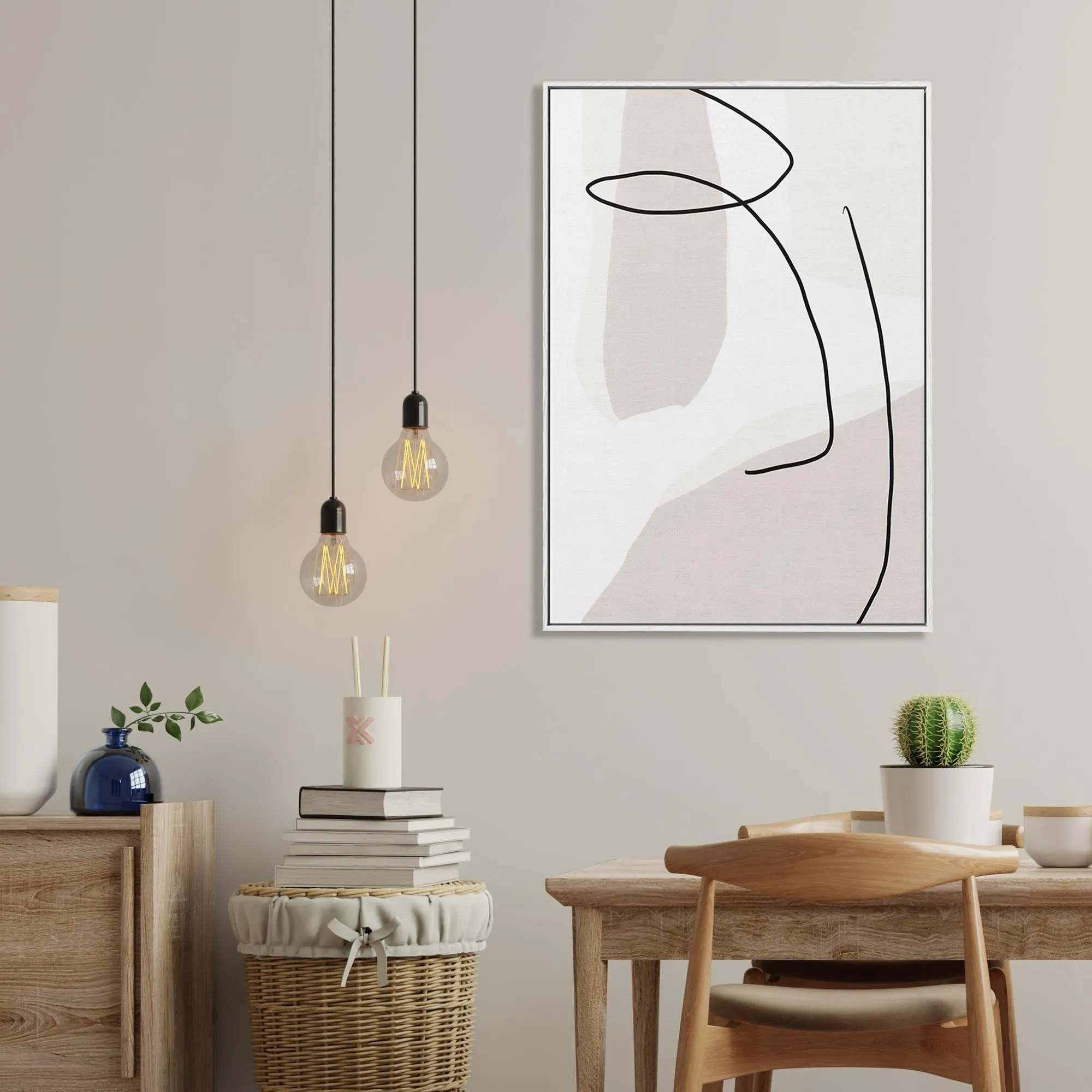 Contemporary Face Line Framed Canvas