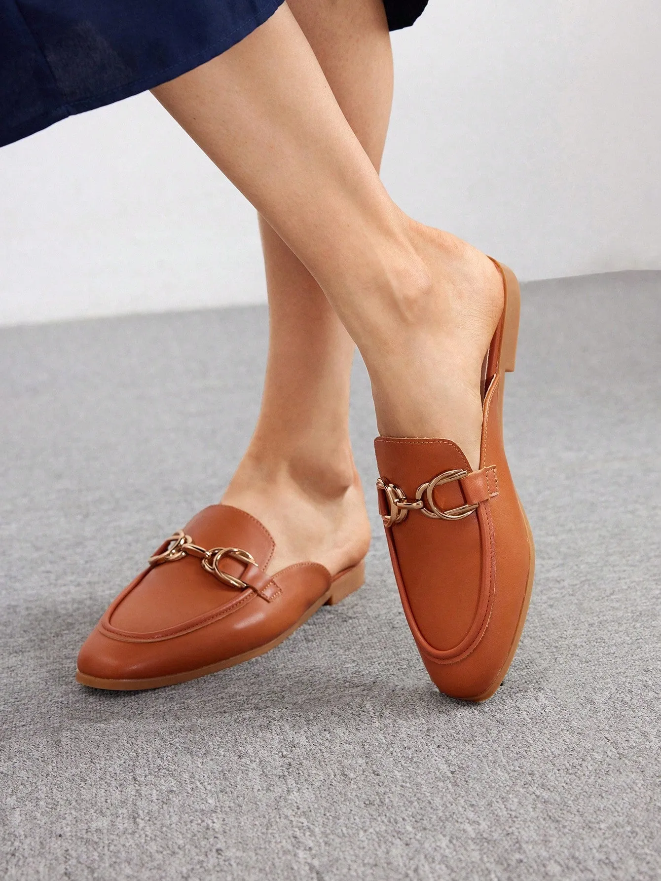 CUCCOO BIZCHIC Women's Brown Flat Mules, Suitable For Commuting