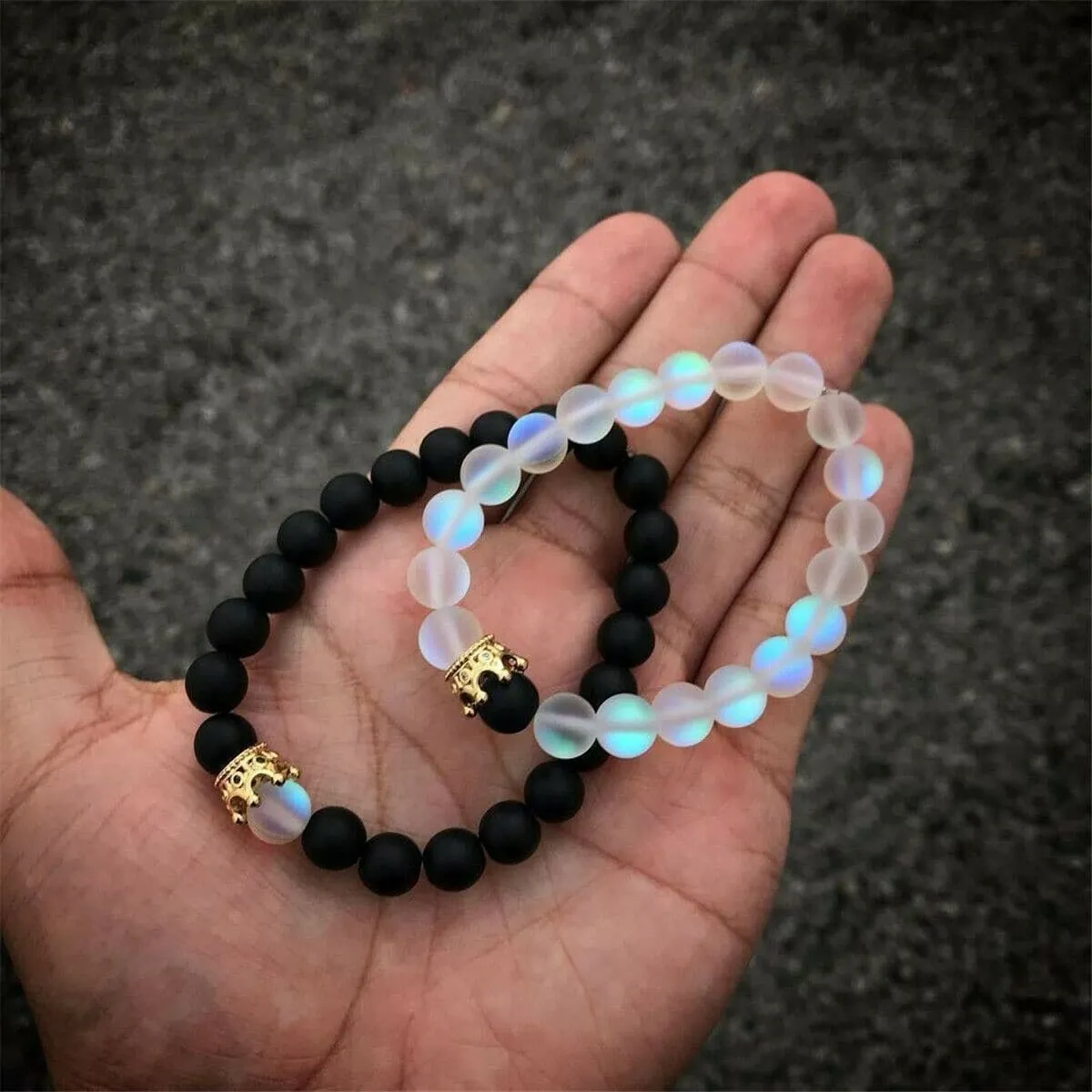 Distance Crown Bracelets for Couples