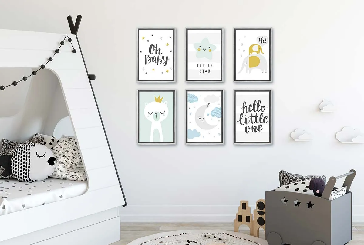 Elephants Grey Gold | Scandinavian Kid's Wall Art Print