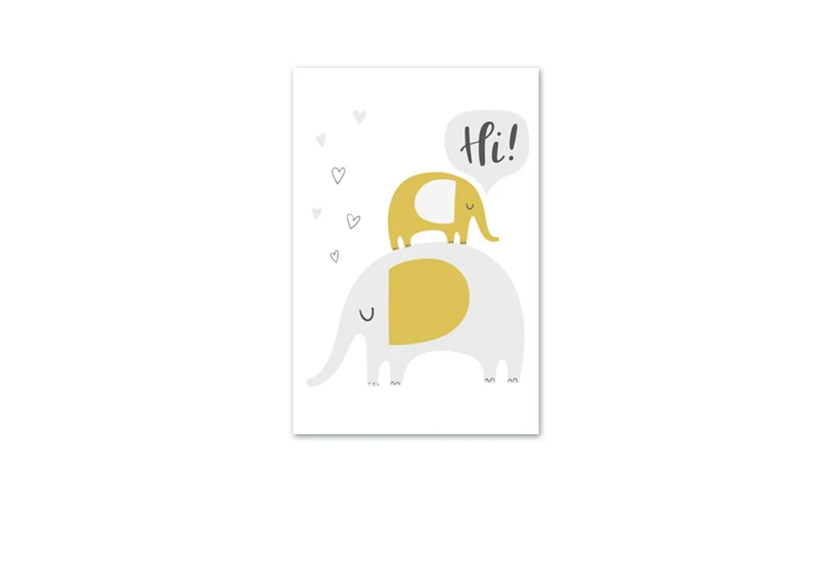 Elephants Grey Gold | Scandinavian Kid's Wall Art Print