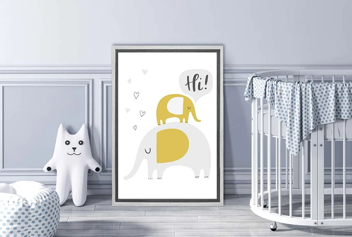 Elephants Grey Gold | Scandinavian Kid's Wall Art Print