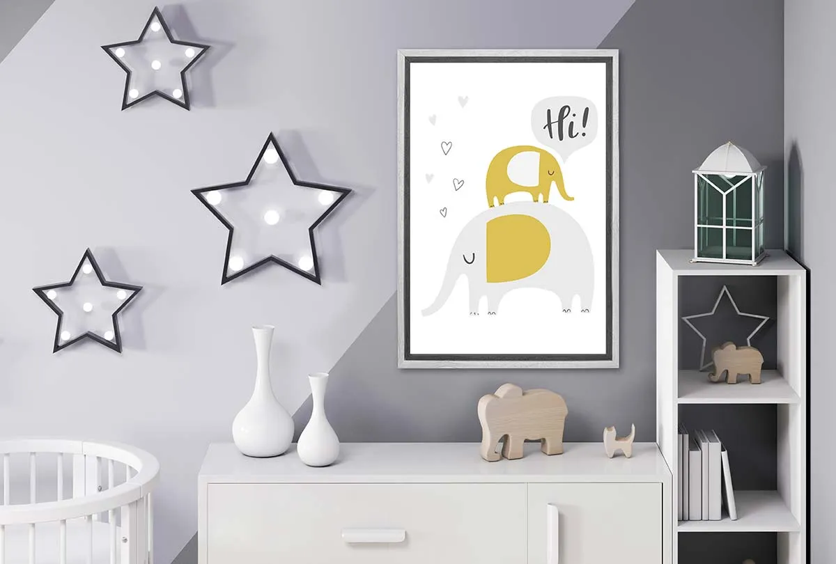 Elephants Grey Gold | Scandinavian Kid's Wall Art Print