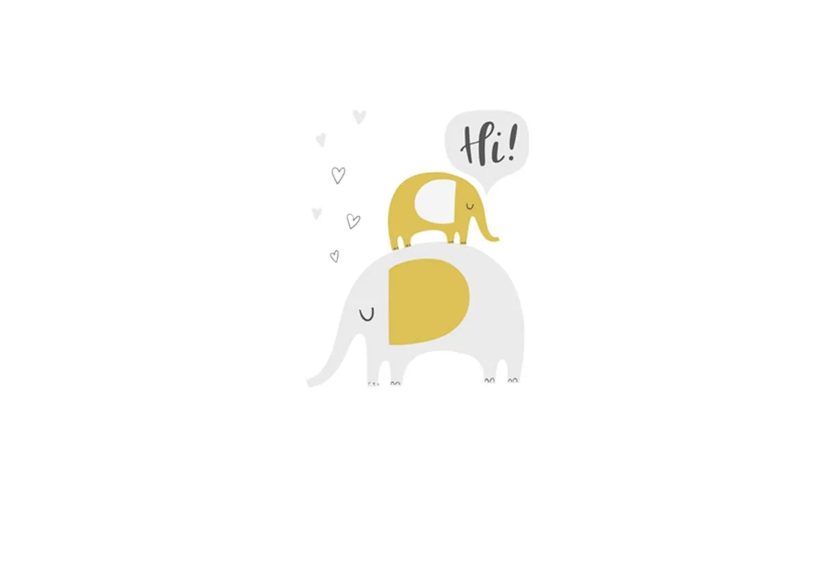 Elephants Grey Gold | Scandinavian Kid's Wall Art Print