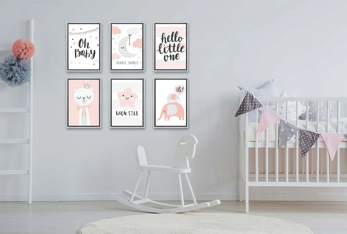 Elephants Pink | Scandinavian Kid's Wall Art Print