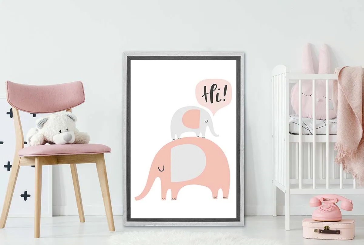 Elephants Pink | Scandinavian Kid's Wall Art Print