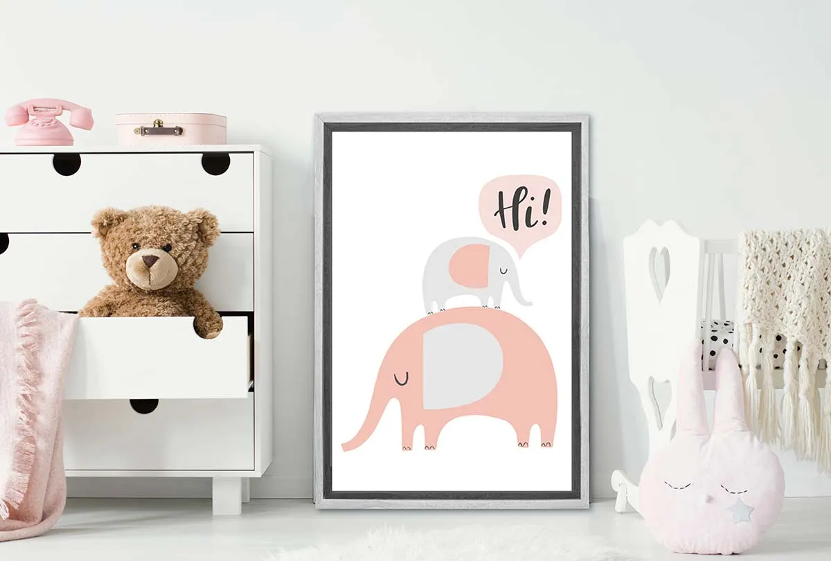 Elephants Pink | Scandinavian Kid's Wall Art Print