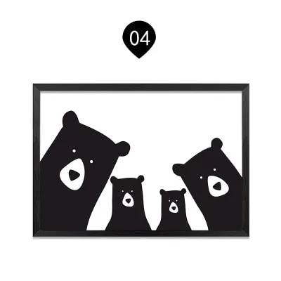 Family of Bears Cute Animal Wall Art Canvas Paintings Black White and Color Modern Cute Nordic Wall Art Posters Family Art