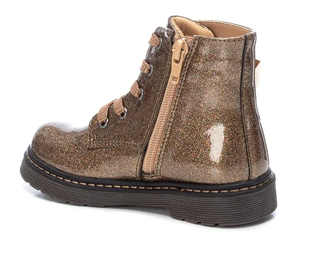 Girls XTI Boots Bronze Glitter Faux Patent Ankle Inside Zip 5 Eyelet 150212 sale