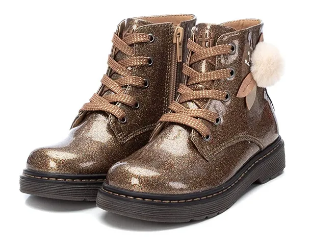 Girls XTI Boots Bronze Glitter Faux Patent Ankle Inside Zip 5 Eyelet 150212 sale