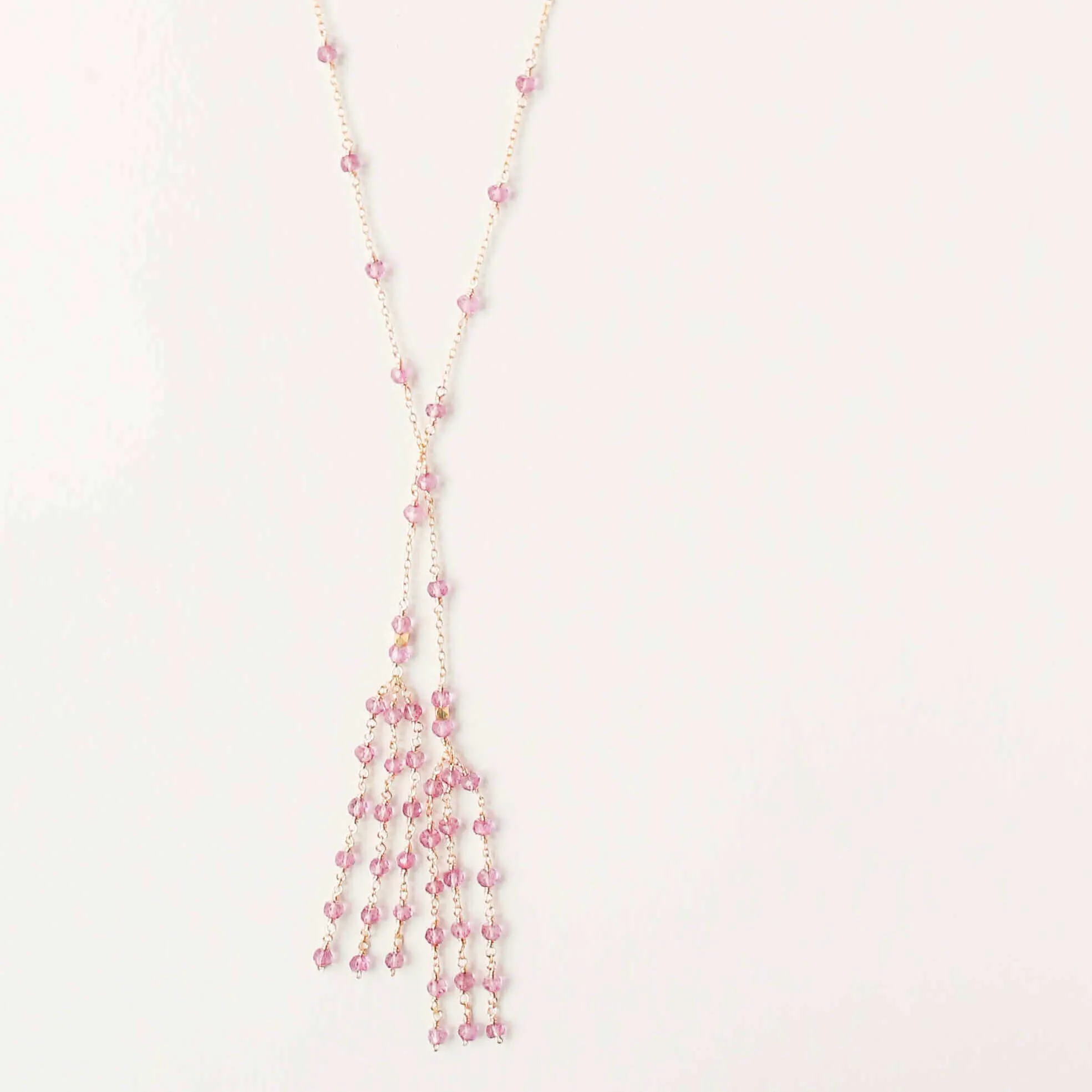 Gold Ballet Lariat Necklace in Pink Tourmaline