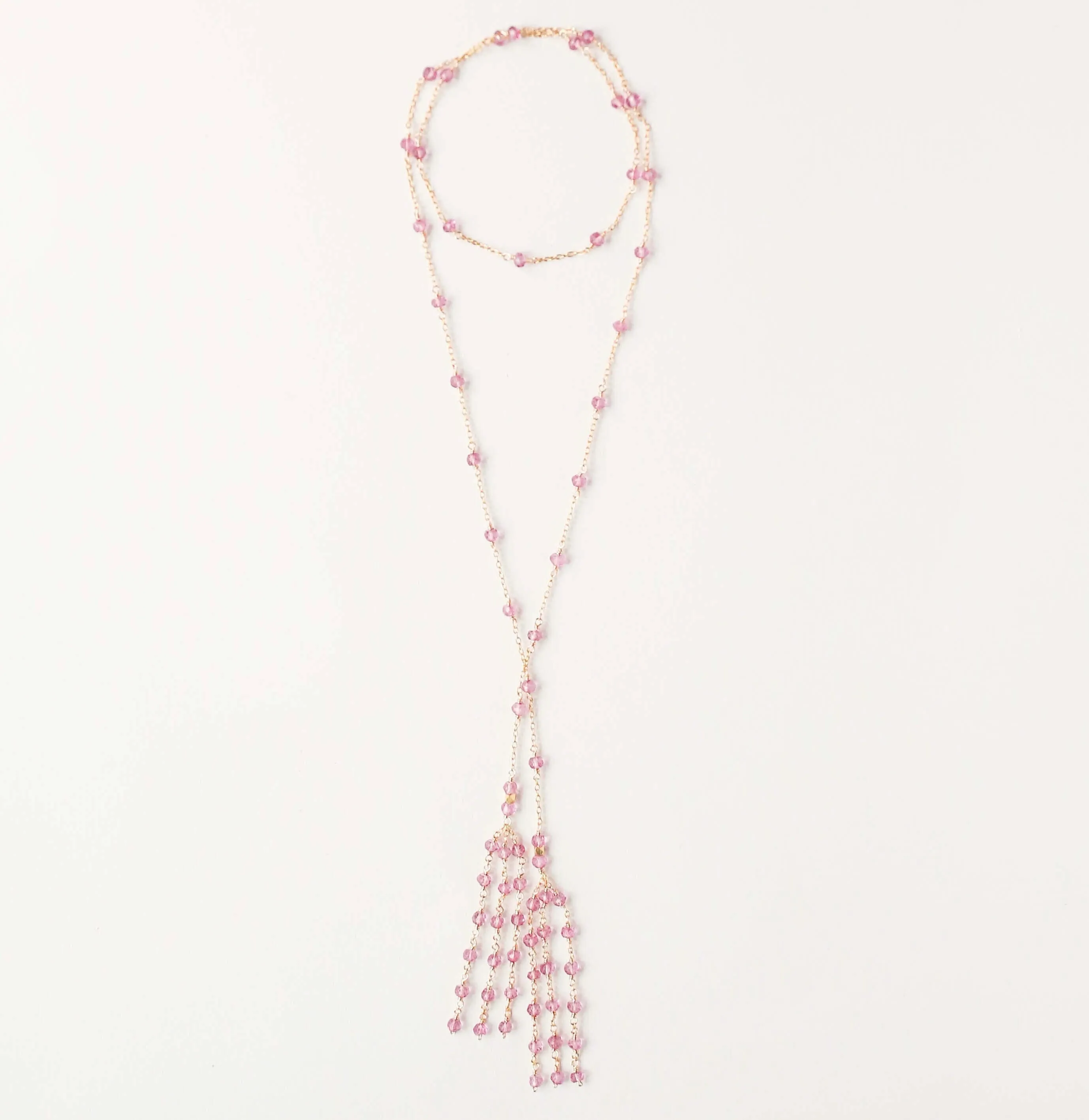 Gold Ballet Lariat Necklace in Pink Tourmaline