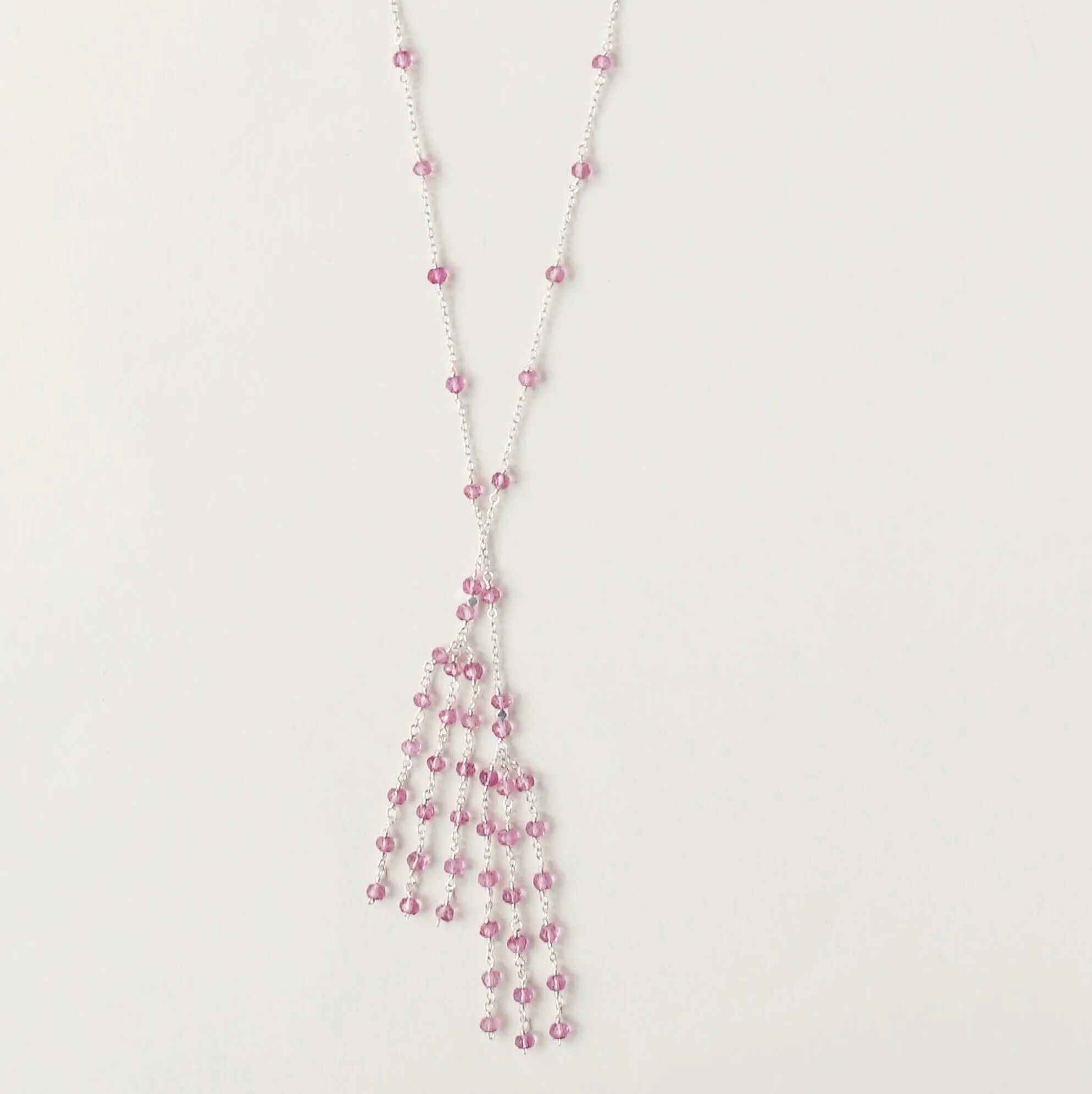 Gold Ballet Lariat Necklace in Pink Tourmaline