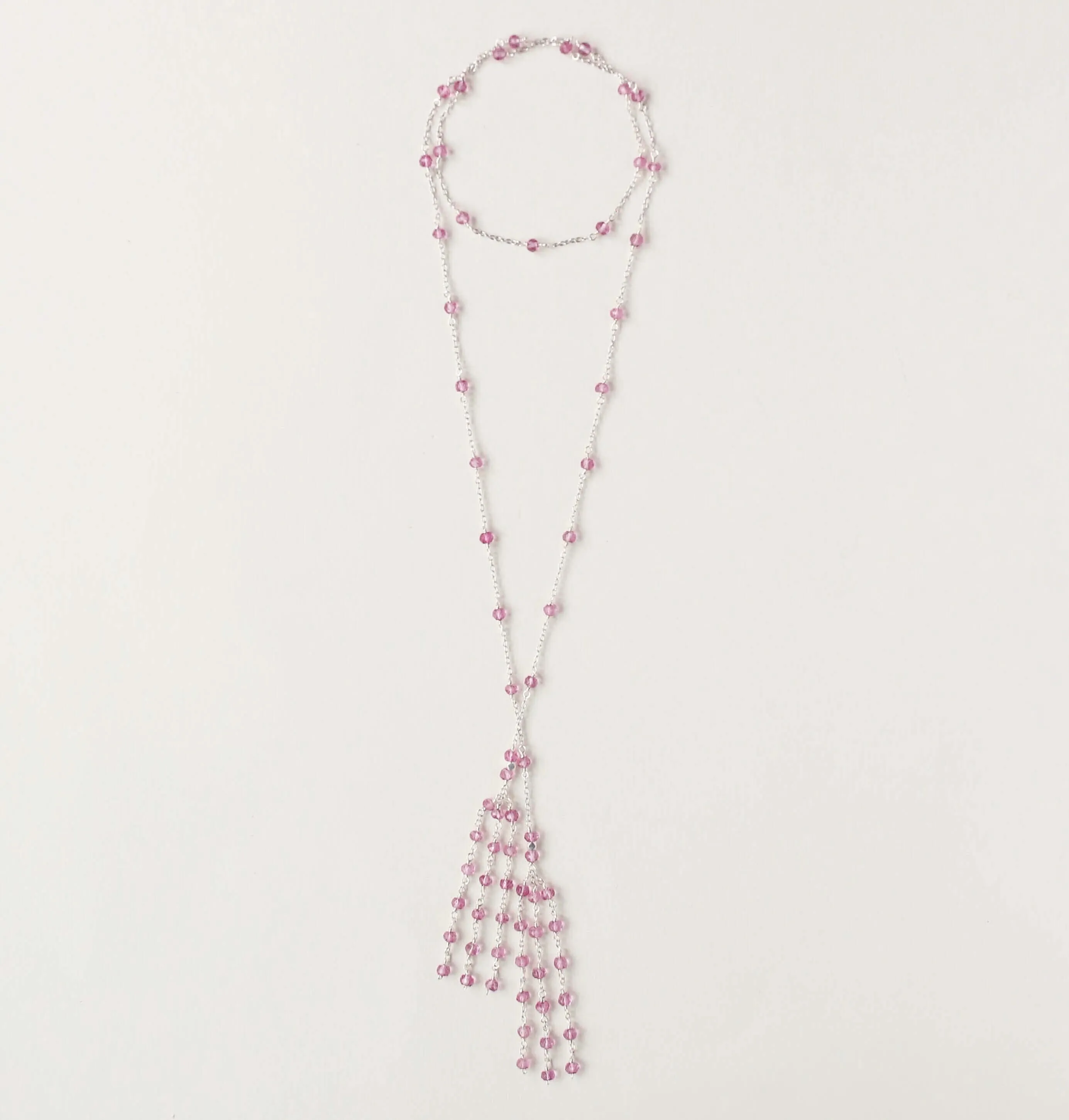 Gold Ballet Lariat Necklace in Pink Tourmaline