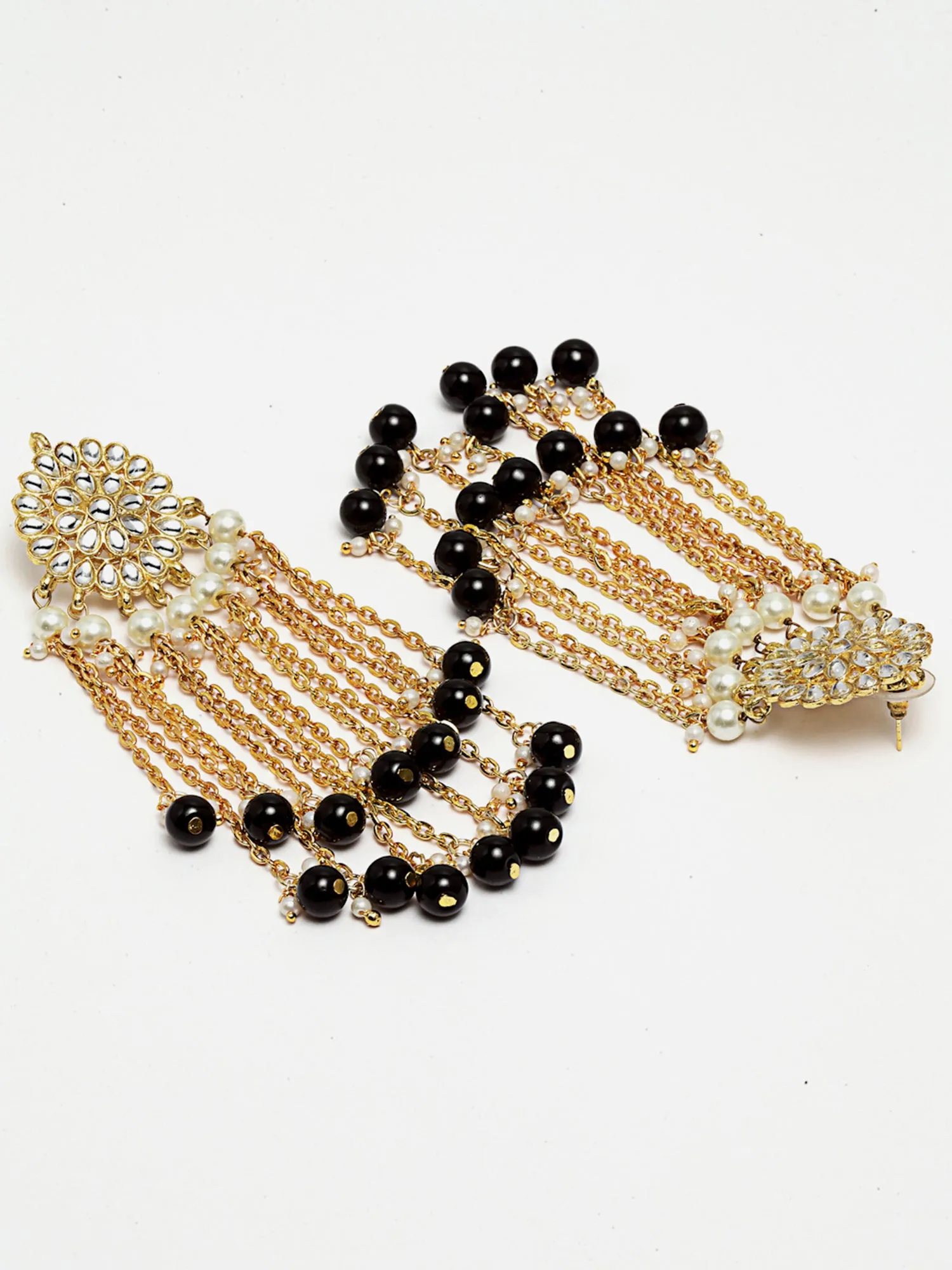 Gold Plated Black Kundan Tassel Earrings