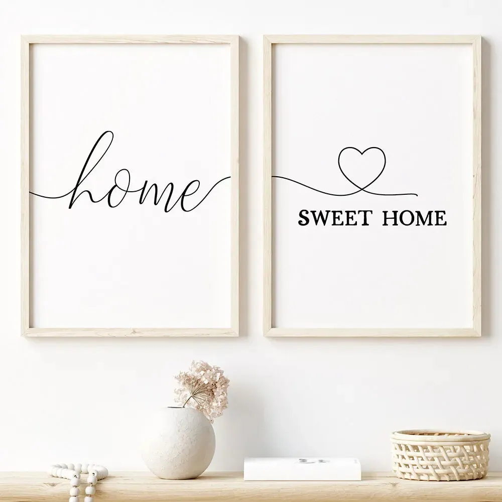 Home Sweet Home Black White Quotes Posters Wall Art Fine Art Canvas Prints Minimalist Nordic Pictures For Simple Living Room Decor